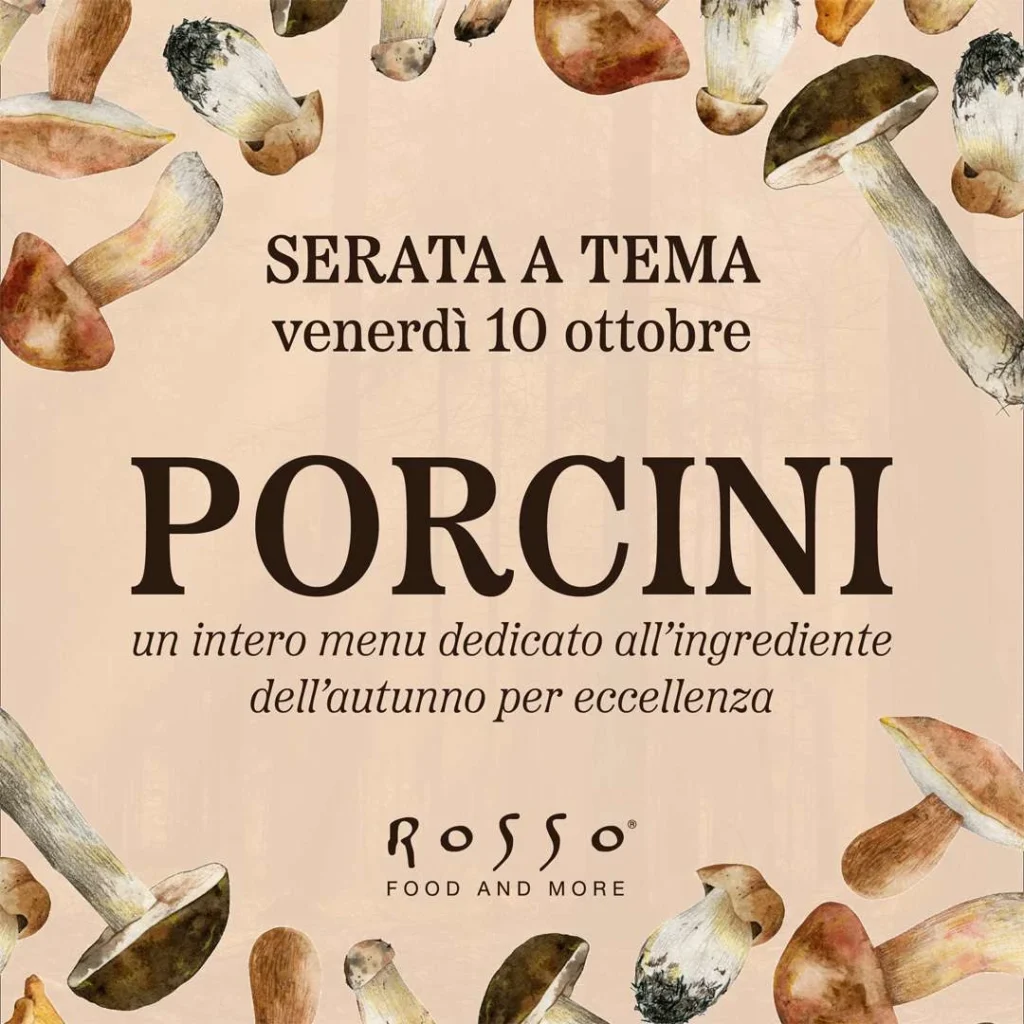 "Locandina evento culinario dedicato ai funghi porcini, venerdì 10 ottobre."