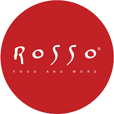 Logo circolare rosso con testo "Rosso Food and More" al centro.